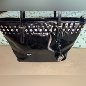 Michael Kors Patent Leather Black Studded Tote